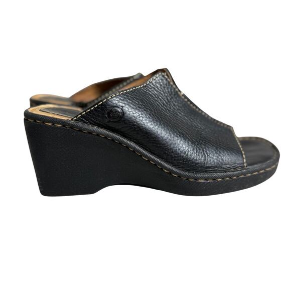 Born sandals black leather open toe slip on wedge slides  Sz 6/36.5 - Picture 1 of 9
